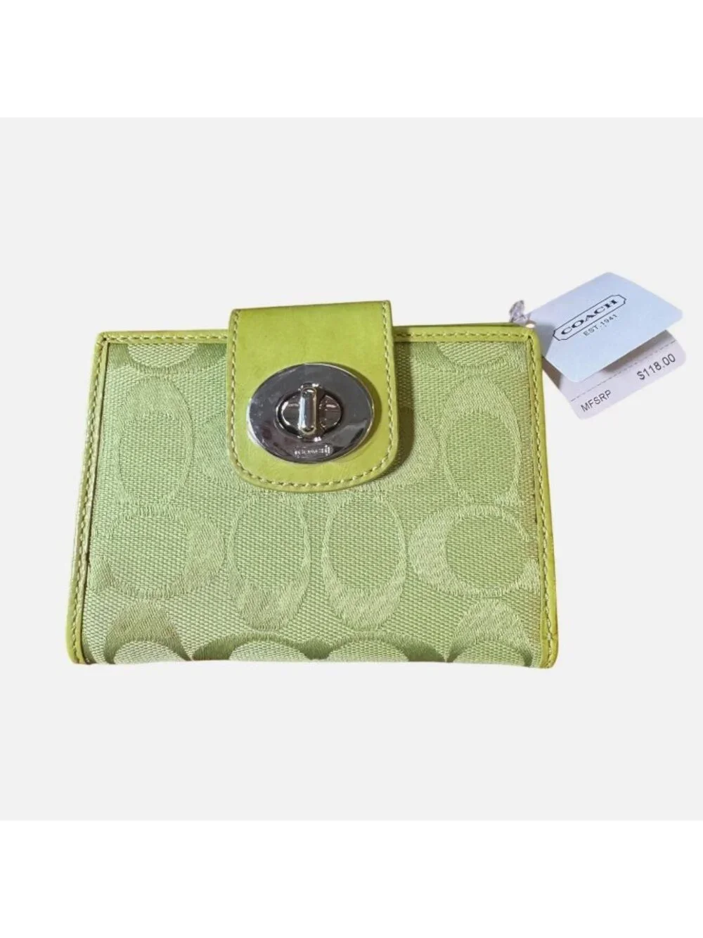 Coach Penelope Y2K Signature Lime Green Bi-fold Wallet- Rare - NWT - Picture 4 of 9
